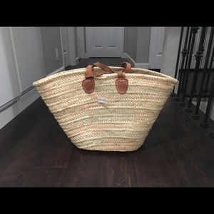 Straw Tote with Leather Handles